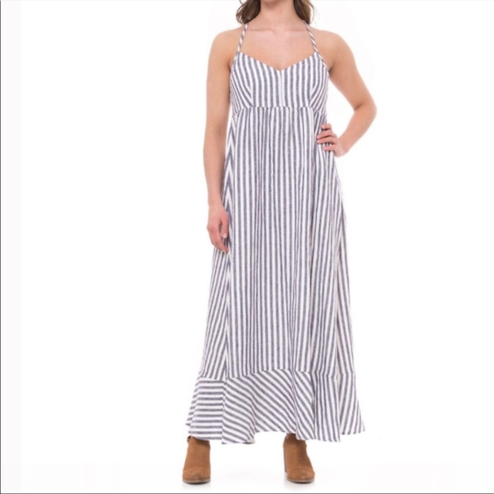 Antibes Blanc Striped Linen Dress Anthropologie